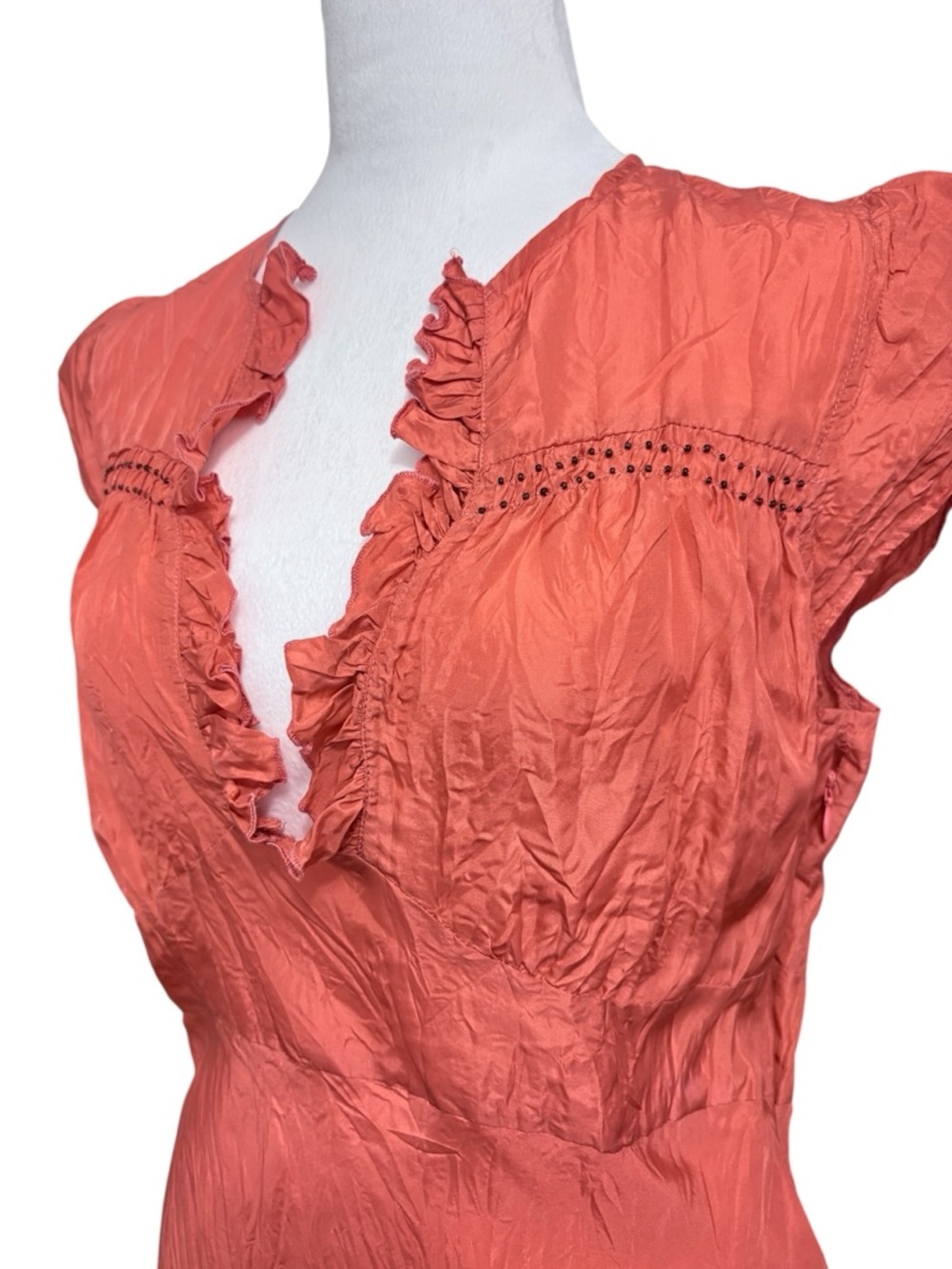 NWT Tristan & Iseut Peach Ruffled Front 100% Silk Romantic Sleeveless Blouse - Picture 3 of 10